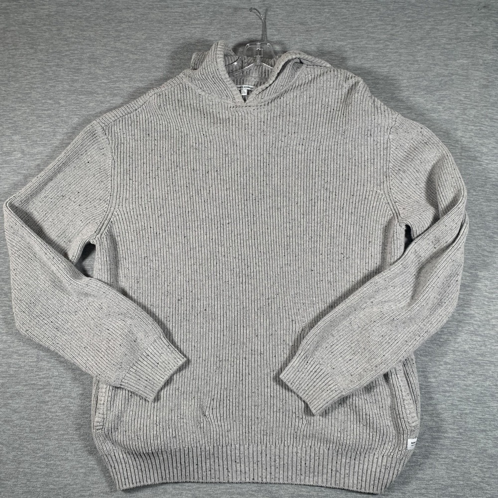 Banks Journal Sweater Mens XL‎ Gray Hooded Knit Pullover Ribbed Hem Pockets